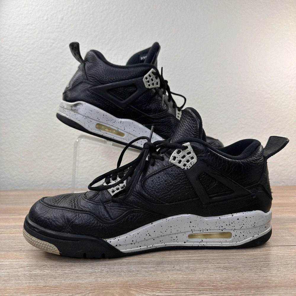 Jordan Sneakers Mens 10.5 Black Leather 4 Retro LS Oreo 2015